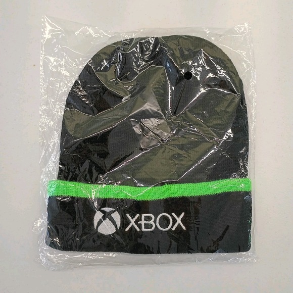 XBOX Microsoft Knit Cuffed Beanie Hat Tobogan Adult Black Green Embroidered Logo - Picture 5 of 5